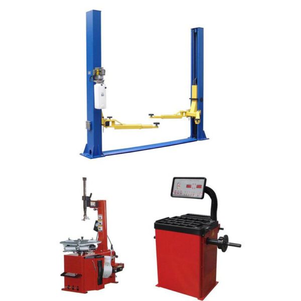 TUXEDO TP9KFX 9,000 LB 2 POST LIFT, TC-530 TIRE CHANGER, WB-953-B WHEEL BALANCER COMBO PACKAGE